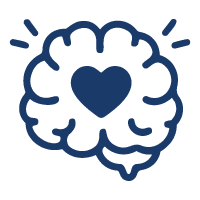 Brain icon with a heart in the middle